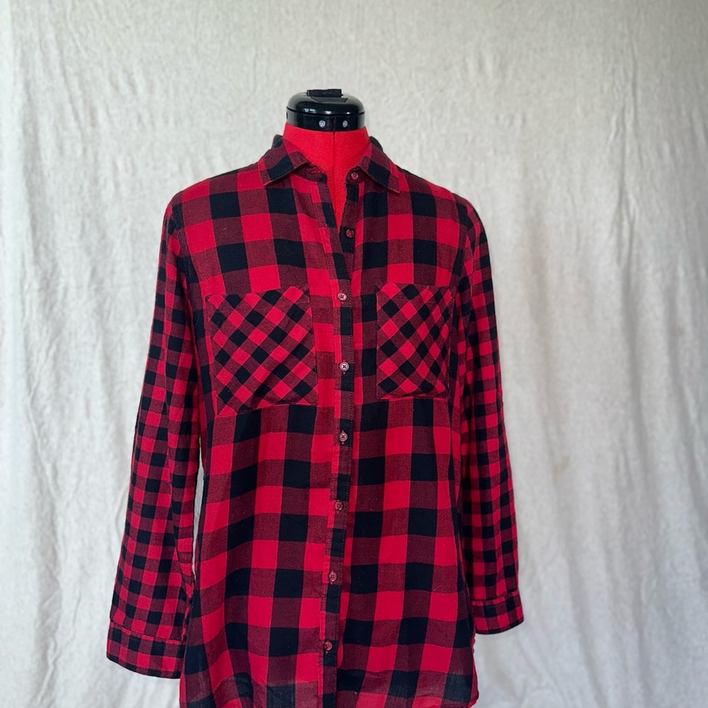 Red and Black Plaid Button-Up Shirt